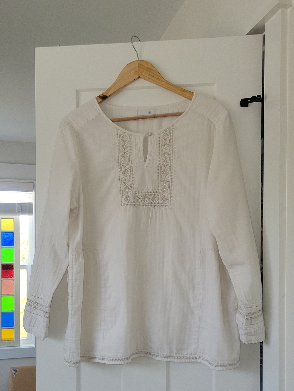 J. Jill Soft White Embroidered Scoop-Neck Tunic